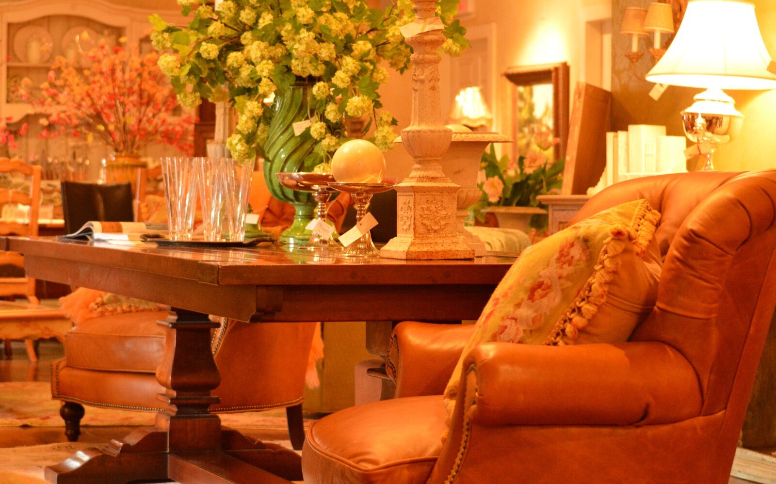 Showroom — tufted leather chairs and accessories